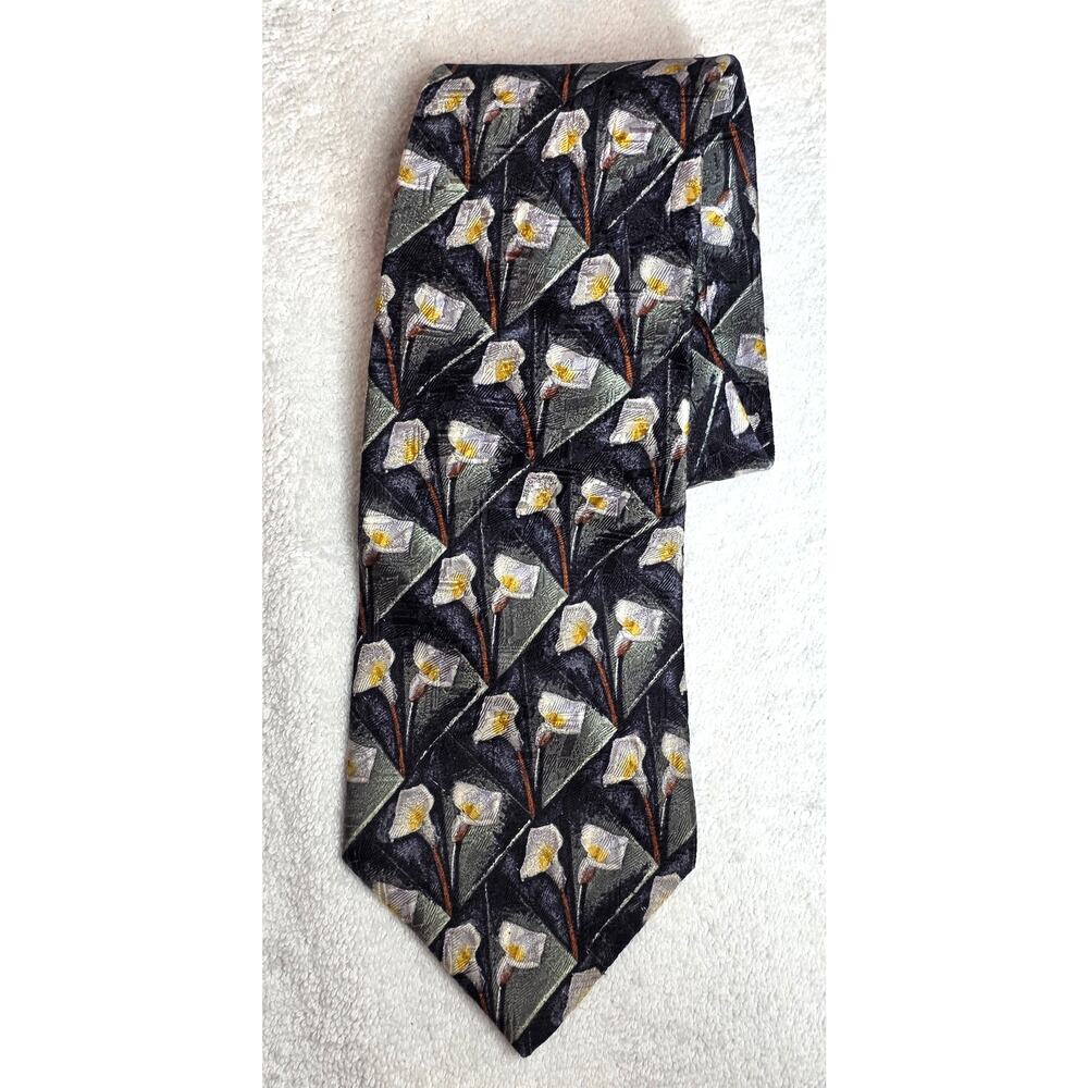 Ermenegildo Zegna Geometric Check Overlaid with Floral Print Vintage Silk Tie